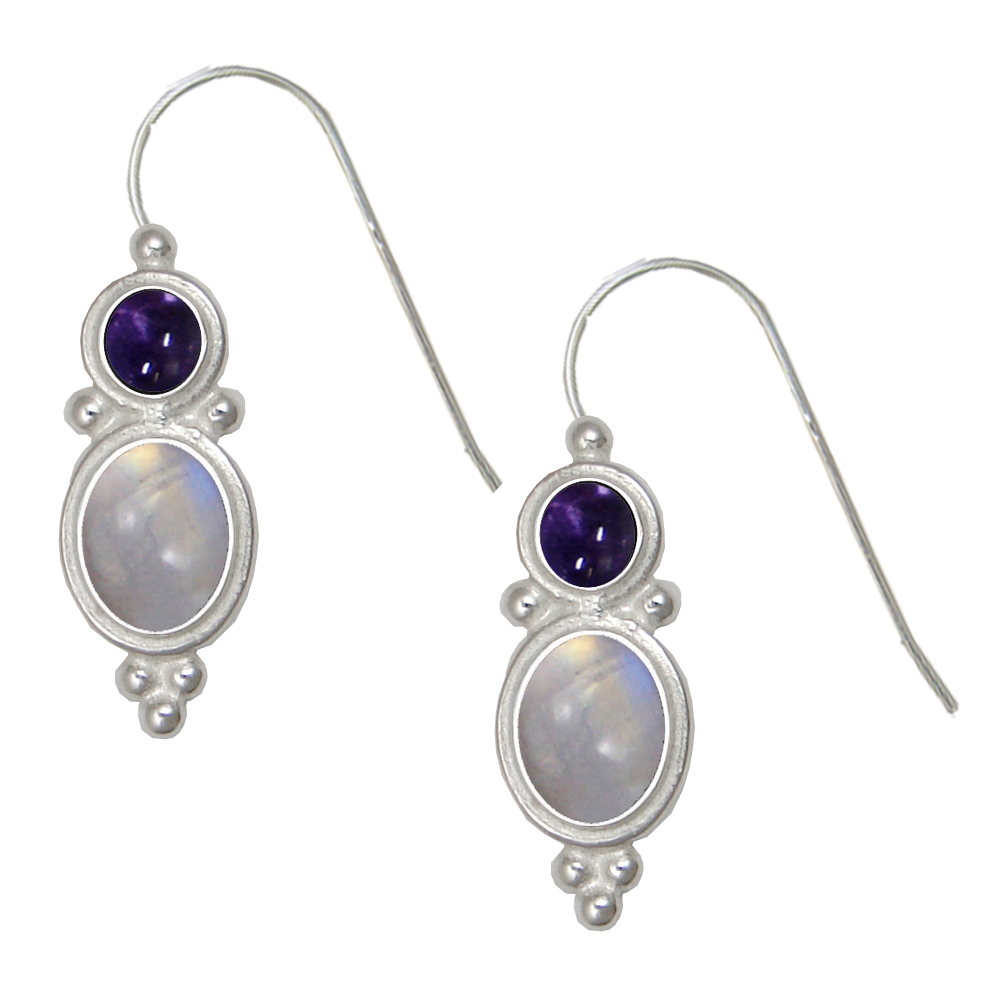 Sterling Silver Drop Dangle Earrings Rainbow Moonstone And Iolite